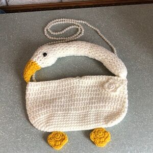 Unique Crochet Goose Shoulder Bag with removable pearl shoulder strap